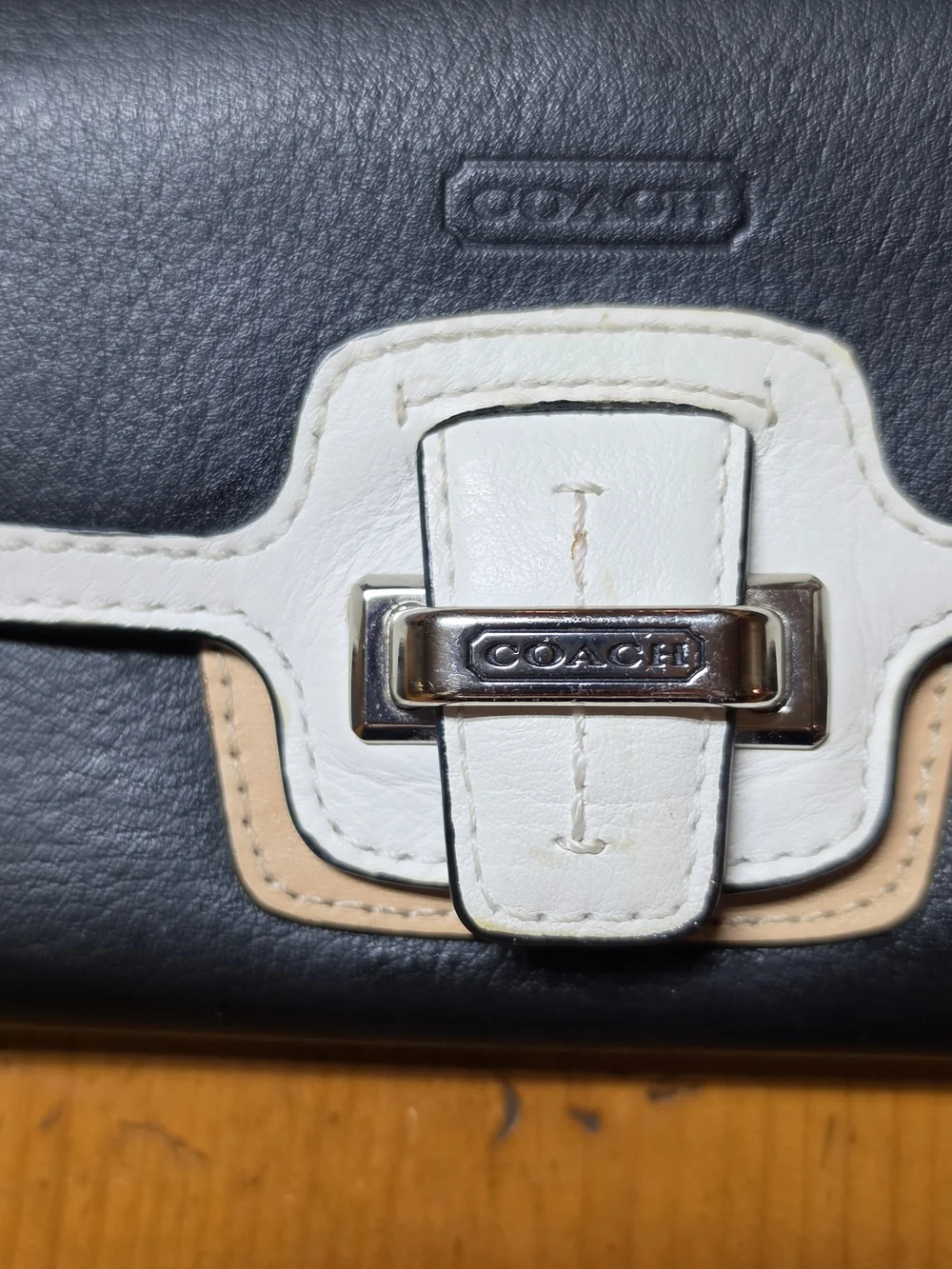 Coach Black Leather Wallet with White Trim
